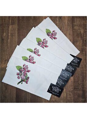 NWT!! 5 PCs Lantern Press 100% Cotton Kitchen Towels Apple Blossom